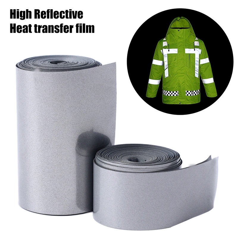 5 M สะท้อนแสงความร้อน Transfer ฟิล์มสะท้อนแสงสติกเกอร์กระเป๋ารองเท้าผ้าความร้อน Decals ถนน Night Warning Strip 2/5 ซม./ม้วน