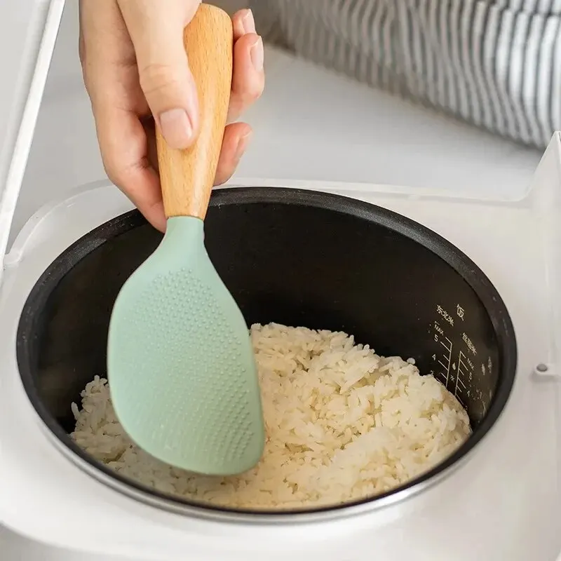 1 PC ช้อนซิลิโคน Non-Stick ทําอาหารช้อน Anti-scalding หม้อข้าวทนอุณหภูมิสูงช้อนทนทาน Gadgets ครัว