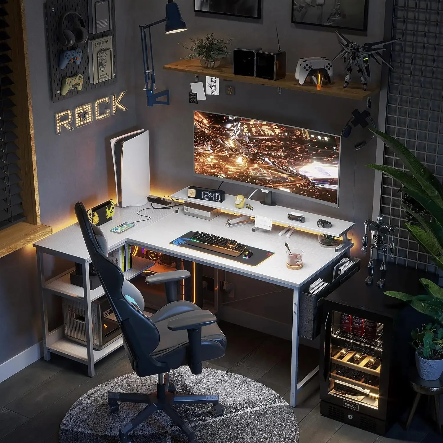 Tasse mit Puerto de carga USB und Tomat Colorado, Mesa computadora en forma l (120x80x88cm, blanco)