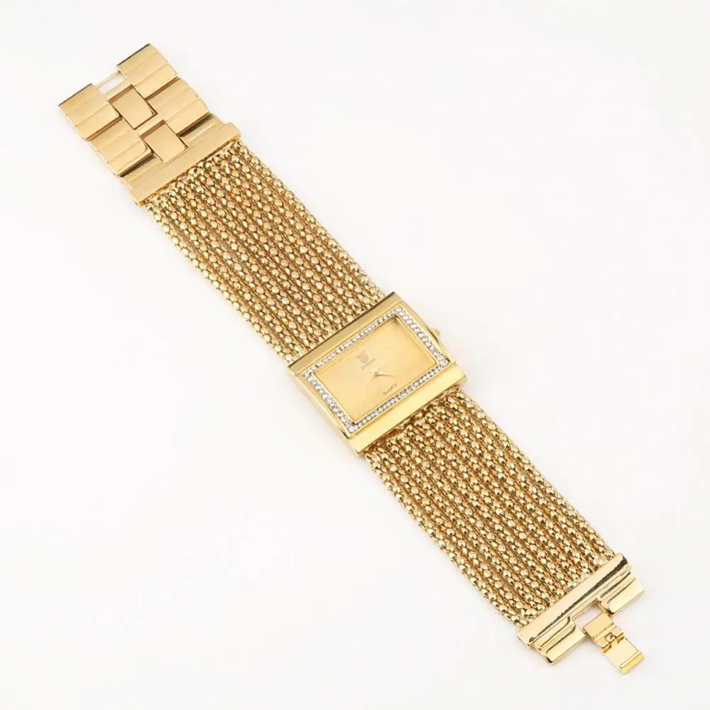 Relojes de pulsera con cuentas de aleación para mujer, reloj de pulsera de cuarzo analógico multicapa de lujo, banda dorada