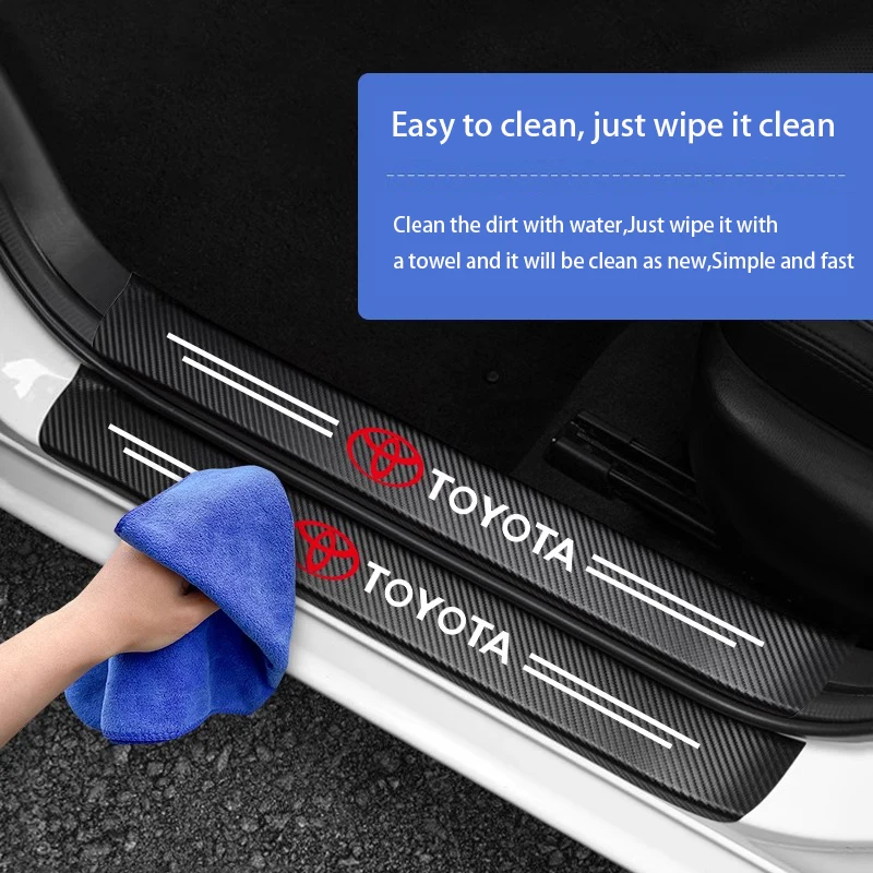 Pegatinas protectoras de alféizar de fibra de carbono para puerta con logotipo de coche, para Toyota Yaris Corolla Auris Rav4 landCruiser vios LEVIN camry prado C-HR