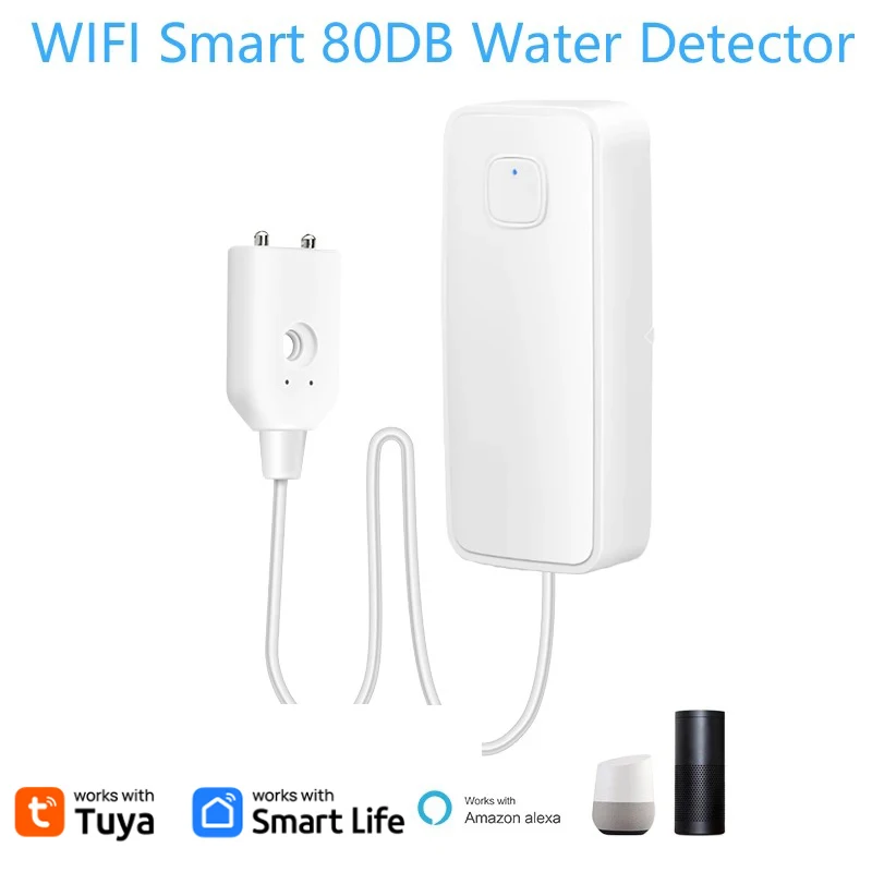 Tuya Wifi Smart Water Lek Sensor Water Overloop Niveau Detector 80db Geluid Alarmsysteem Overstroming Lekkage Sensor Afstandsbediening
