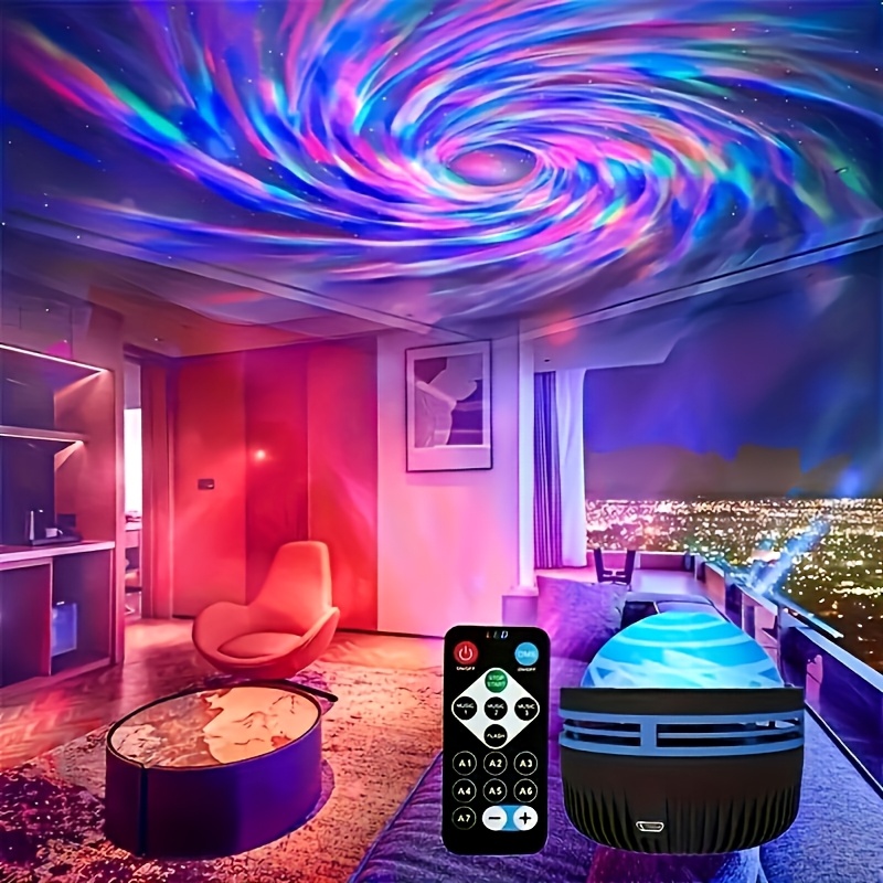 Proyector USB de galaxia Aurora RGB, luces nocturnas de 5V, sonido giratorio automático activado, Control remoto DMX, decoraciones para el hogar y la habitación