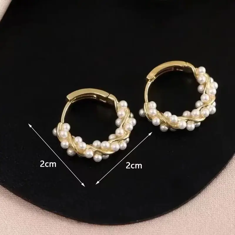 프랑스어 모조 진주 Circel 귀걸이 여성을위한 작은 라운드 후프 귀걸이 새로운 디자인 질감 귀걸이 쥬얼리 우아한 선물