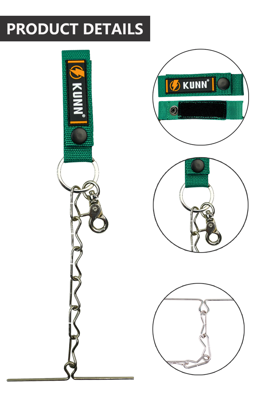 KUNN Porte-ruban électrique, string à ruban à double usage, chaîne porte-ruban rapide améliorée pour ceinture à outils avec porte-clés, boucle à pression et bouton