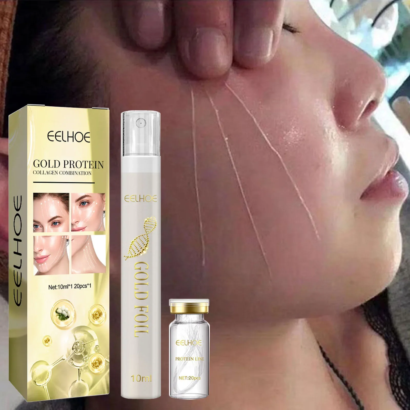 Conjunto de soro removedor instantâneo de rugas, fio de proteína de colágeno, levantamento, endurecimento, solúvel, absorvente, enchimento facial, anti-envelhecimento, cuidados com a pele