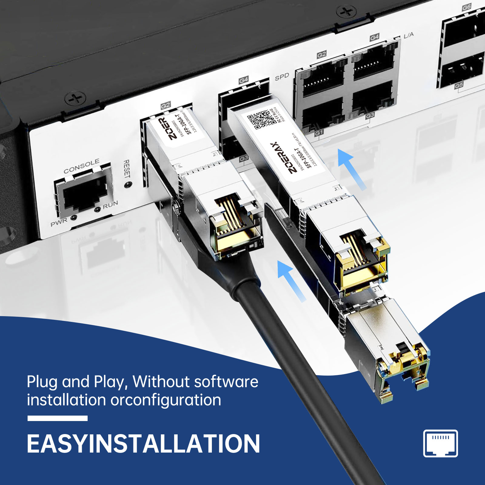 Natalink 1.25G/2.5G/10G GBASE-T SFP+ to RJ45 CAT6a Transceiver Module Auto-Negotiation Ethernet Module SFP+ Copper Cable Adapter