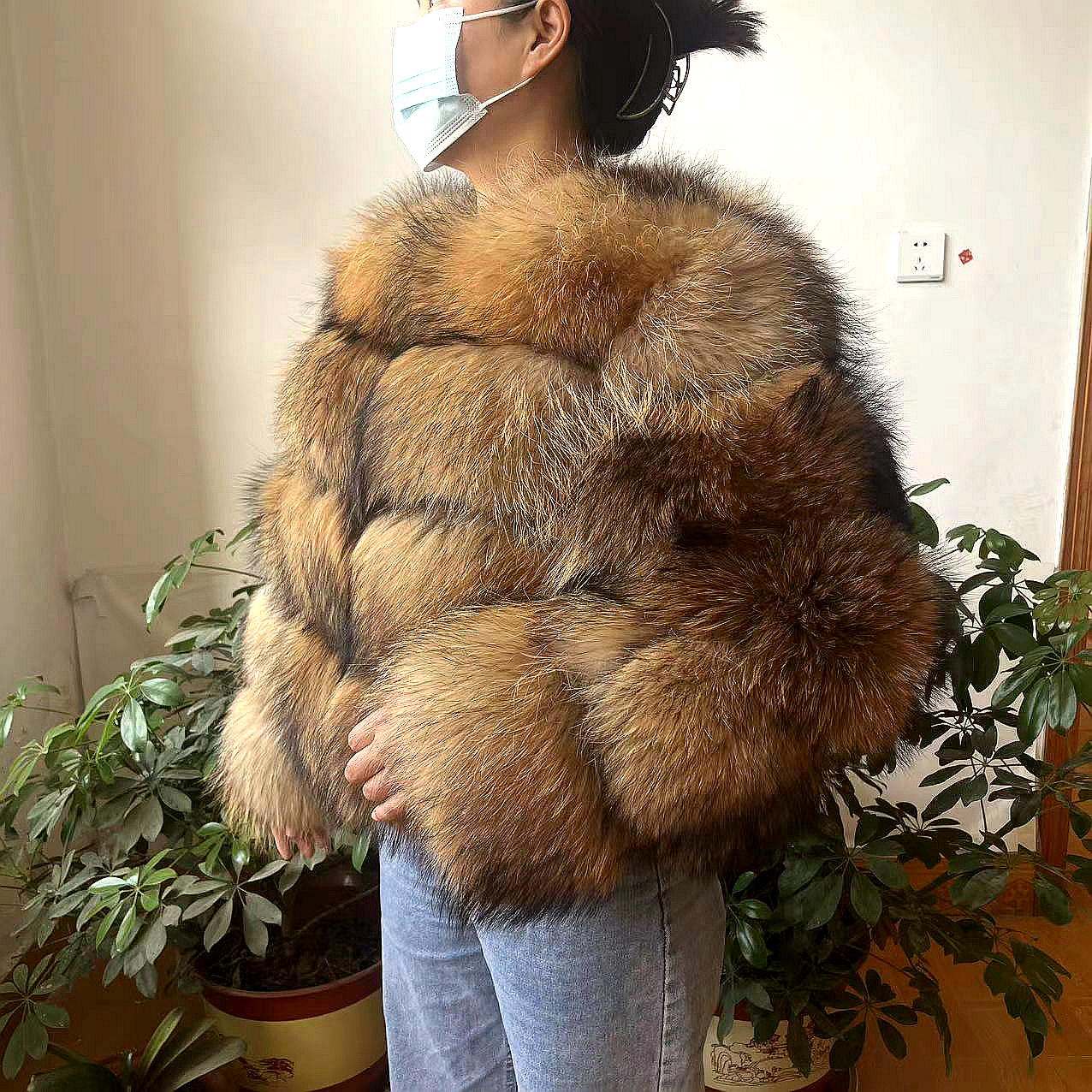 WEFURLENA Echt Waschbären Pelzmantel Winter Jacke Frauen natürliche Waschbären pelzmantel Straße warme langarm Natürliche Luxus Jacken