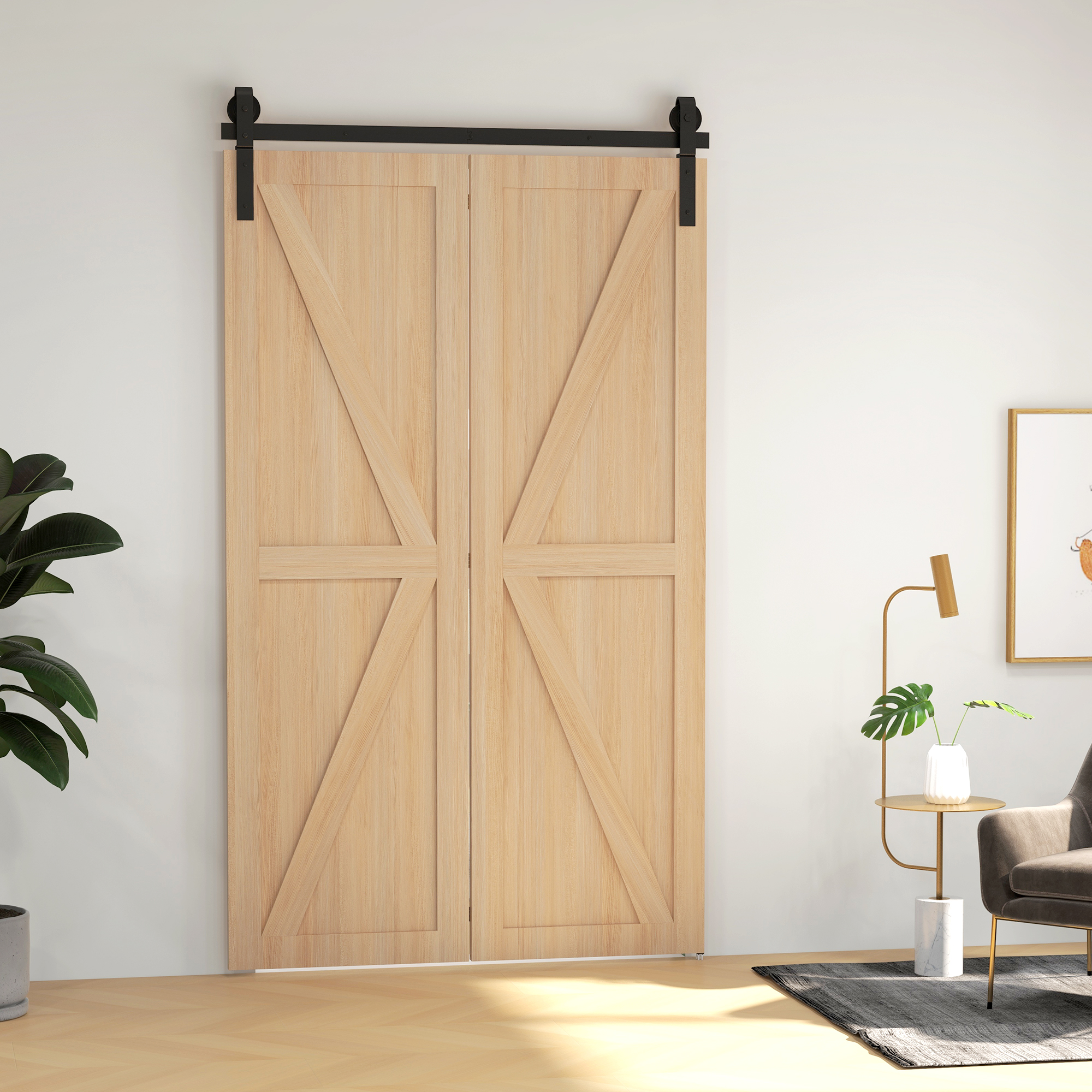 HOMCOM 4FT/122CM Herrajes para Puerta Corredera Plegable para 2 Puertas Negro