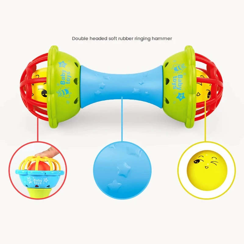 ​ ​ Brinquedo de chocalho sensorial infantil, brinquedo de desenvolvimento de fácil aderência para bebês, mordedor educacional montessori para recém-nascidos ​