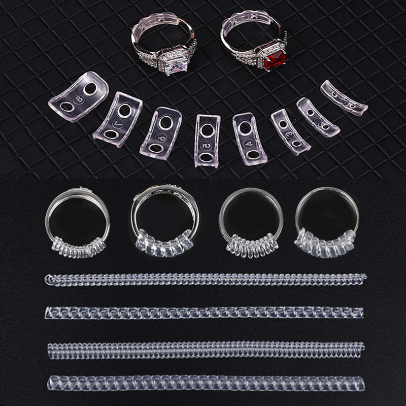 Herramientas de joyería, ajustador de tamaño de anillo a base de espiral, 4 unids/set, ajustador de anillo, tensor transparente Invisible, herramienta de redimensionado, protector de joyería