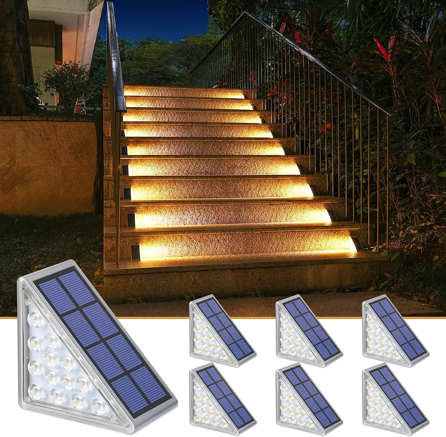 LED-Stufenlampe, Treppenlicht, für den Außenbereich, IP67, wasserdicht, Solarlicht mit Linse, Diebstahlsicherung, Dekorbeleuchtung für Garten, Deck, Weg