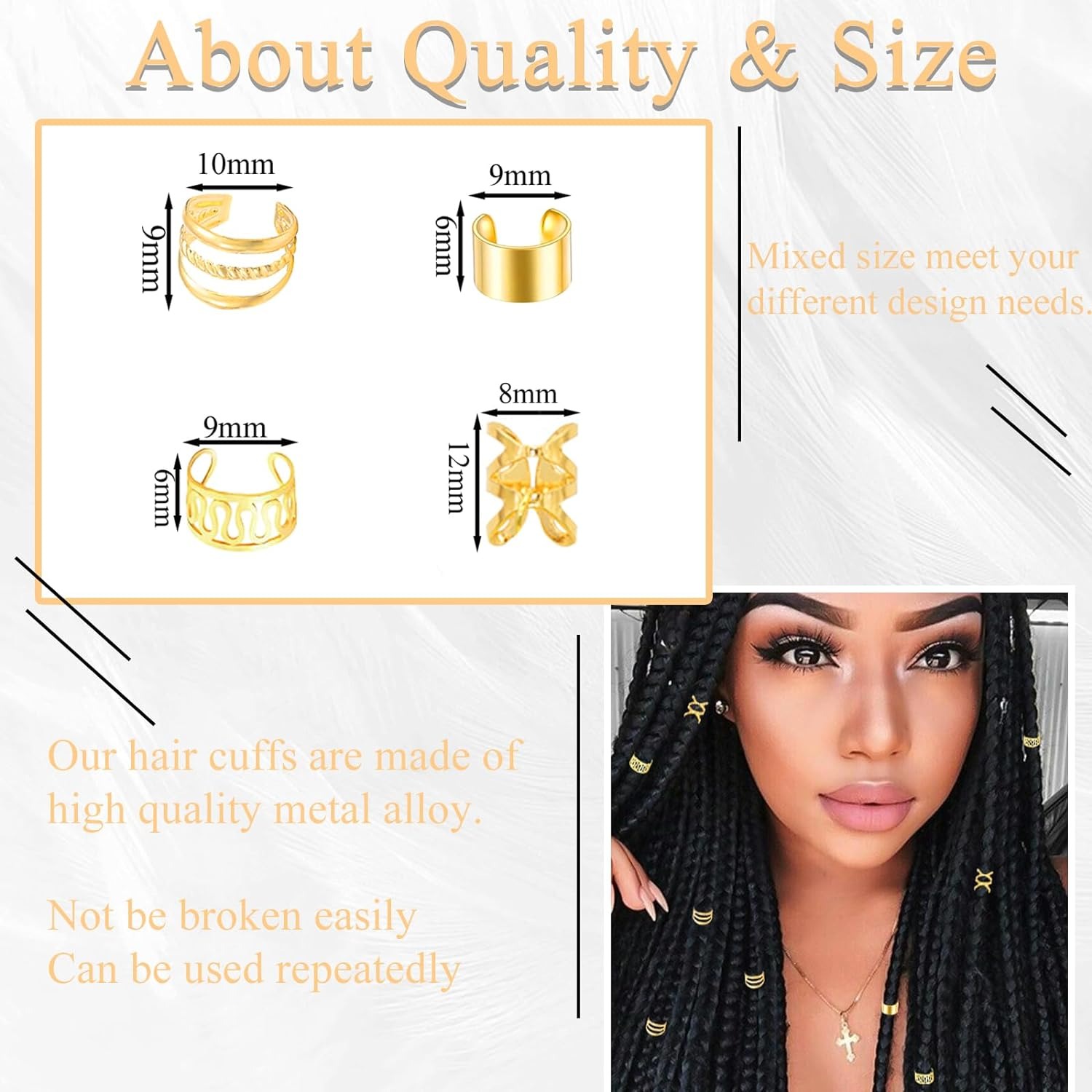 40PCS เครื่องประดับผมสําหรับ Braids ทองผม Cuffs หลายสไตล์แหวนปรับลูกปัดสําหรับ Braid Loc Dreadlock อุปกรณ์เสริม