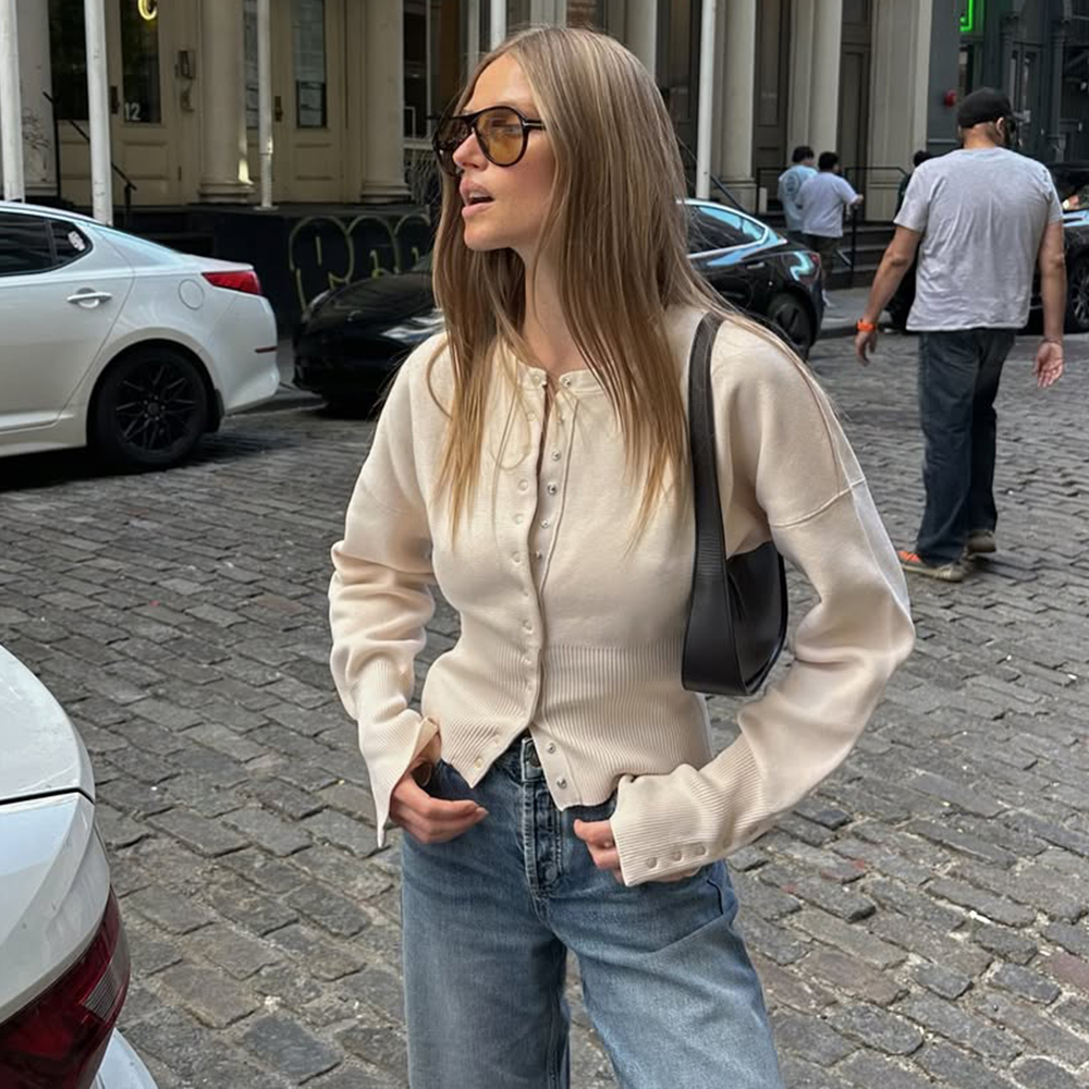 Tuularose dames lente vest ronde hals knop casual effen gebreide trui mode straat hoge taille korte top trui vrouwelijk