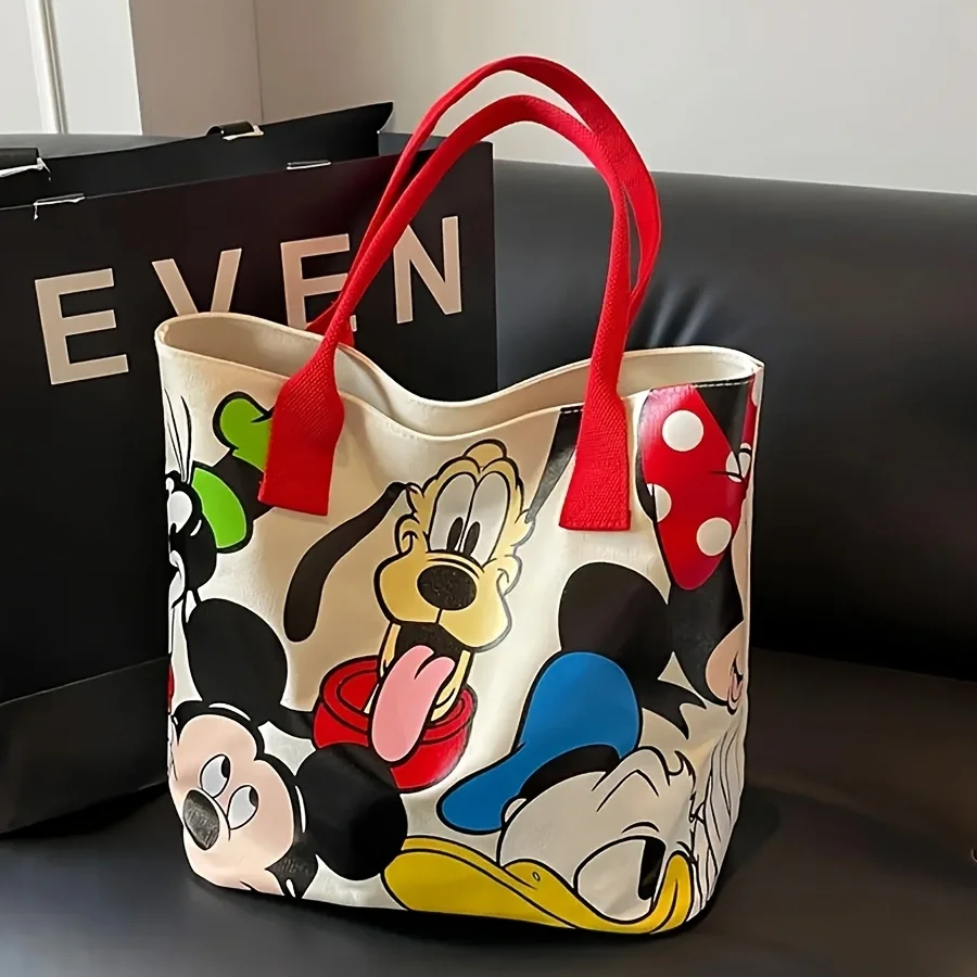 Disney Mickey Mouse Cartoon Canvas Tote Handtas met grote capaciteit - Damesmode schoudertas met ritssluiting en knoopsluiting
