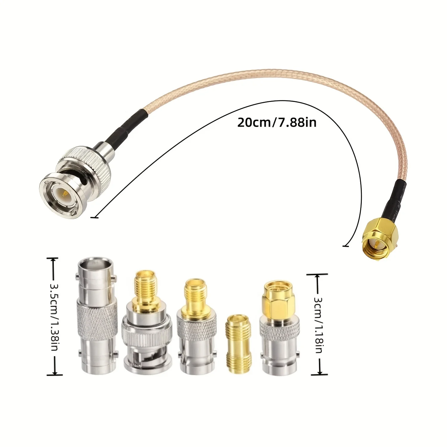 Cabo sma macho para bnc macho 20cm + 5 peças kit adaptador coaxial rf sma para bnc cabo adaptador sma bnc kit para aplicações/ânn rf
