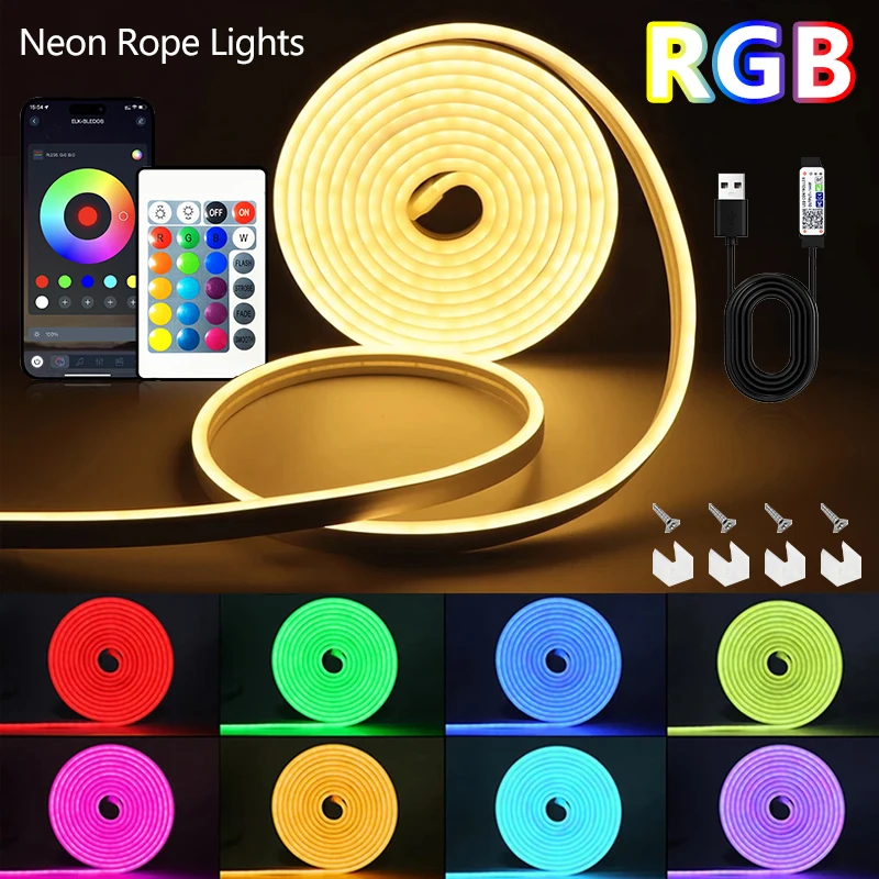 The flexible LED light bar of RGB neon lamp is powered by USB, remote control +APP, which is suitable for home TV backlight