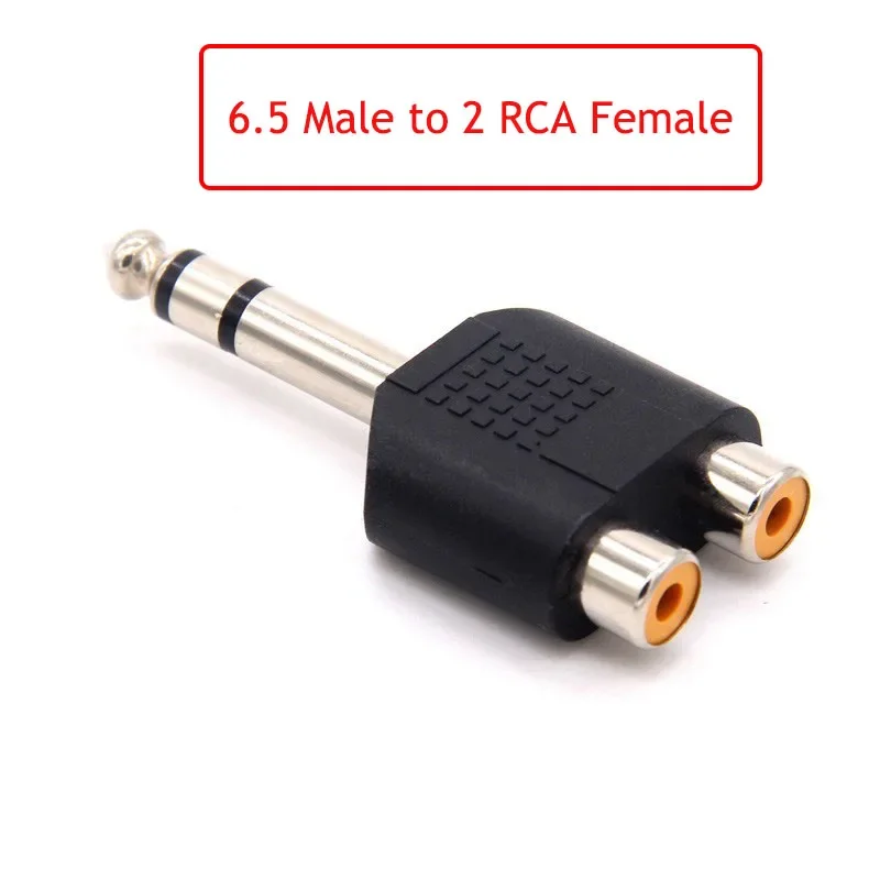 オーディオジャックアダプター,ステレオ/モノオスから2 rcaオス,コネクター,スピーカー用コンバーター,6.35/6.5mm, 10個