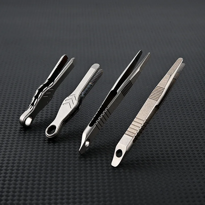 2024 NEW TC4 Titanium Steel Tweezers Multifunction With Corkscrew CNC Machining Clips Keychain Pendant Tool Outdoor EDC Gadget