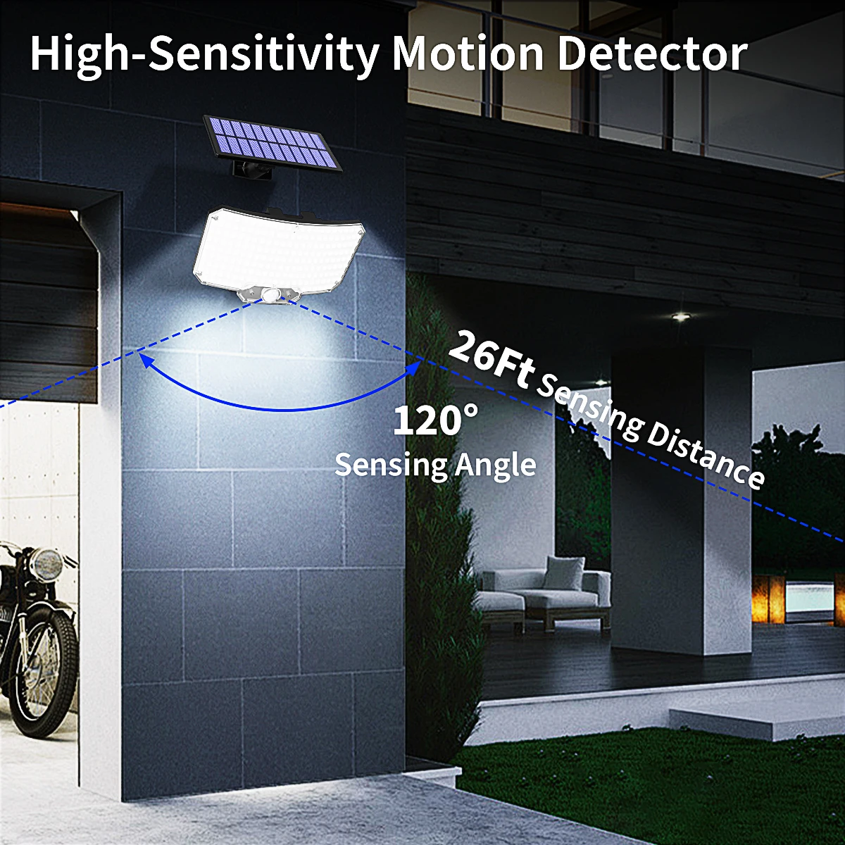Lampade da parete solari con sensore di movimento 234LED per esterni con telecomando, 3 modalità, lampada di inondazione di sicurezza impermeabile dal tramonto all'alba per portico patio