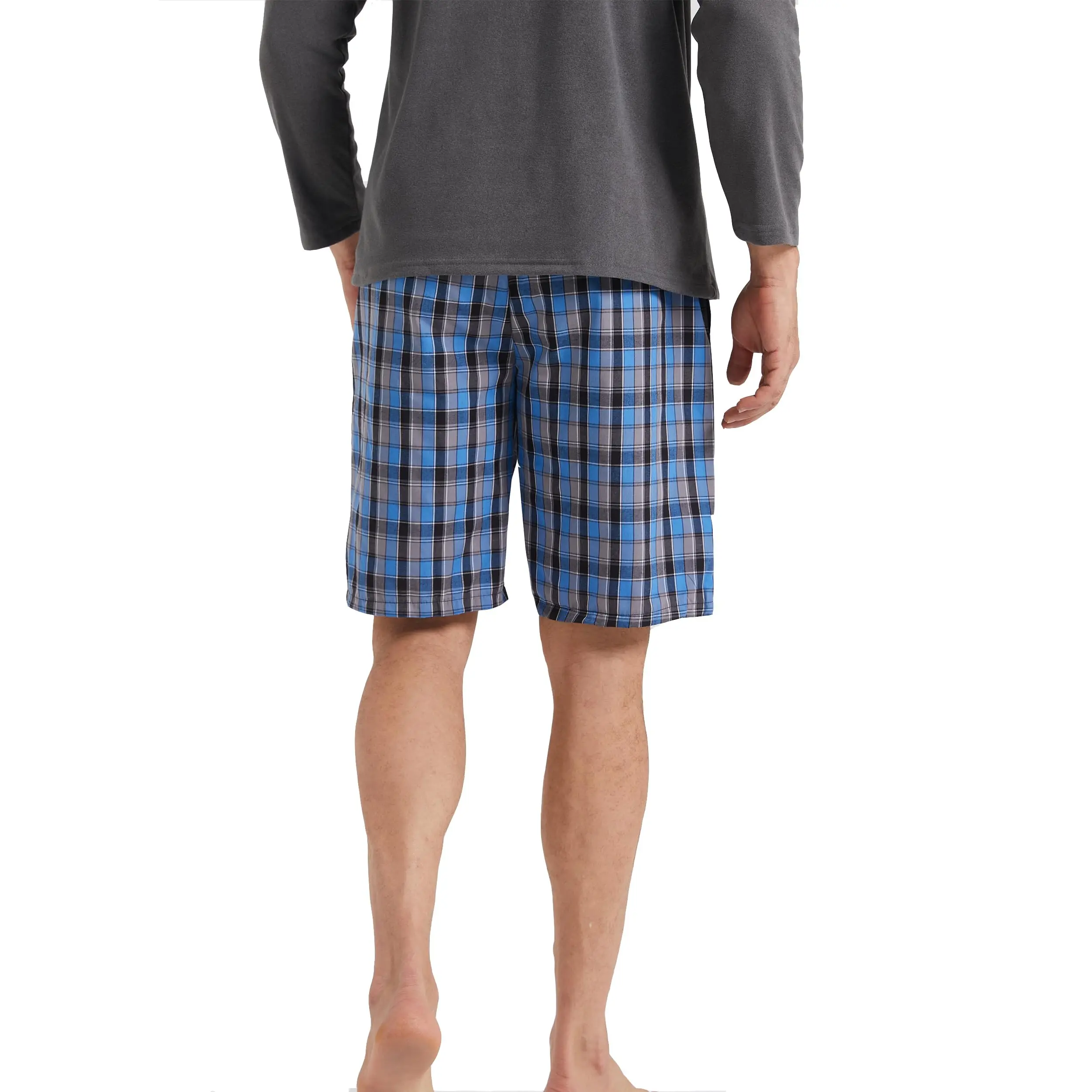 2 pacotes de shorts de pijama masculinos, pijama de verão para homens, shorts de dormir de algodão macio para homens, conjuntos curtos xadrez com bolsos e cordão