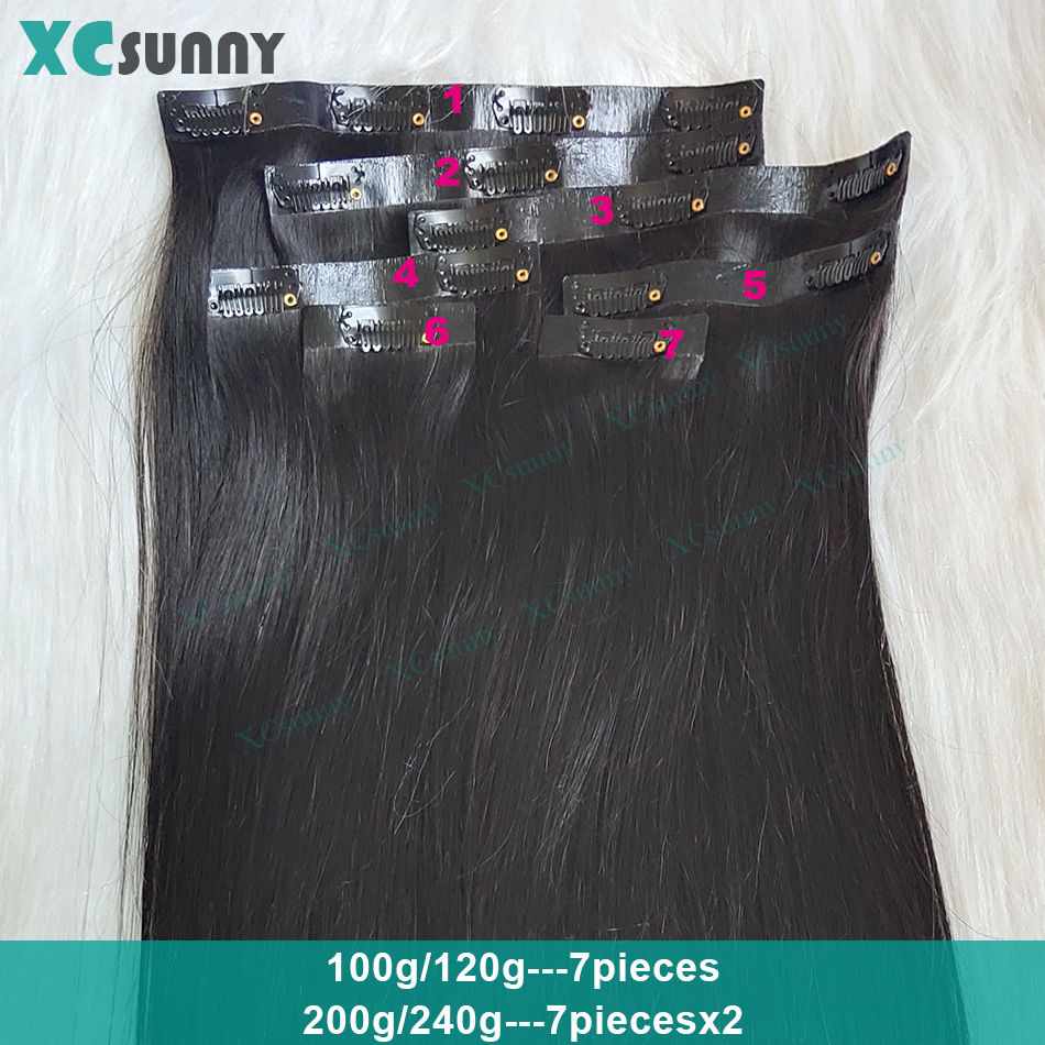 Clip droit sans couture Ins cheveux humains pince en polyuréthane dans les Extensions de cheveux cheveux humains Double dessiné peau trame pince pour les femmes 100g-240g