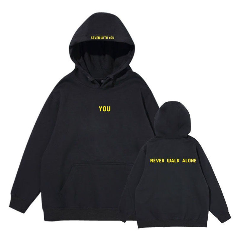 Moletom com capuz estampado inverno plus moletom de lã Harajuku Never Walk Alone Outfit Boy Girls