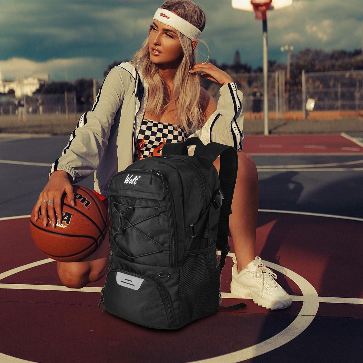 Wolt | Mochila de baloncesto Bolsa deportiva grande con soporte para pelotas separado y compartimento para zapatos, lo mejor para baloncesto, fútbol, Voll