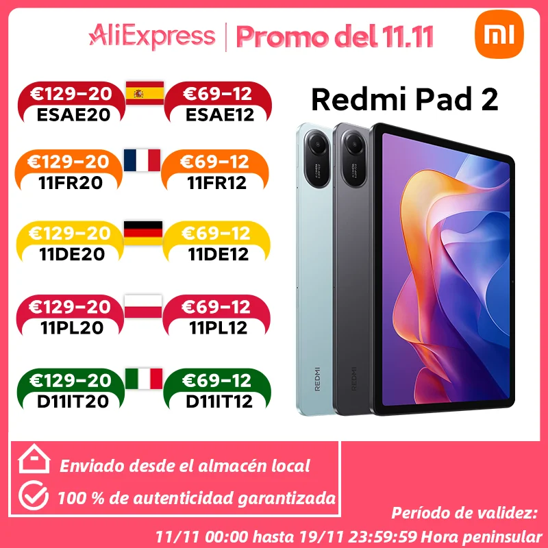 【Marca +】Xiaomi Redmi Pad 2 Advanced Helio G100-Ultra 11 "2.5K pantalla cristalina 9000mAh batería 18W carga rápida