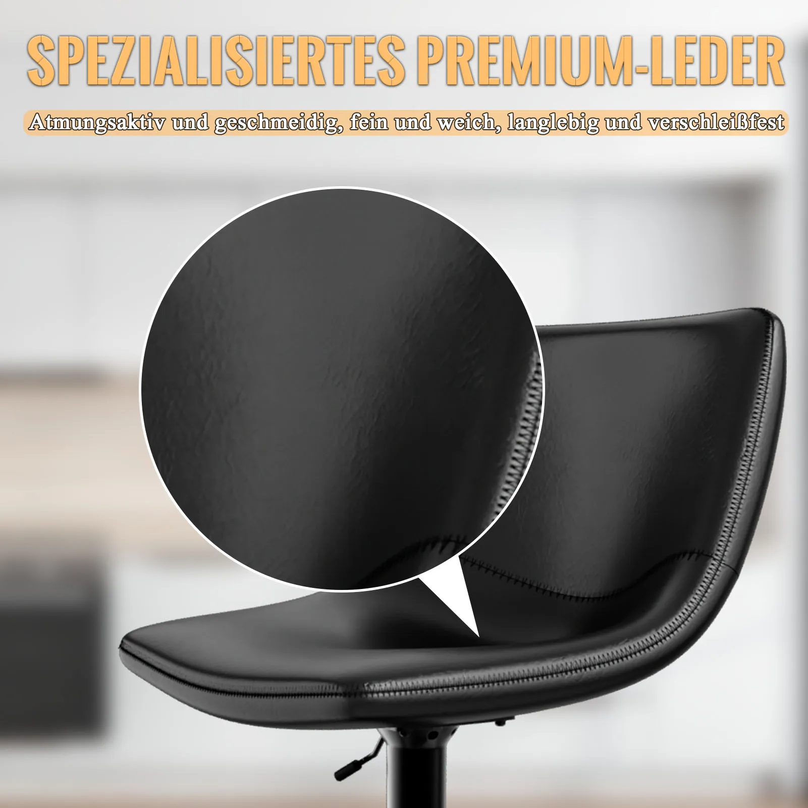 Juego de 2 taburetes de bar, silla de bar para isla de cocina con asiento de cuero PU, taburete de cocina giratorio para encimera de cocina