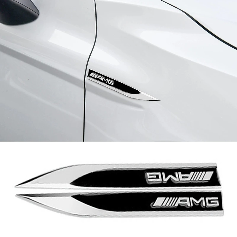Emblema AMG Car Fender Badge, Logotipo de Metal 3D, Adesivo de carro, Decalque para Mercedes Benz W203, W204, W205, W212, W213, X253, AMG Acessórios, 2pcs