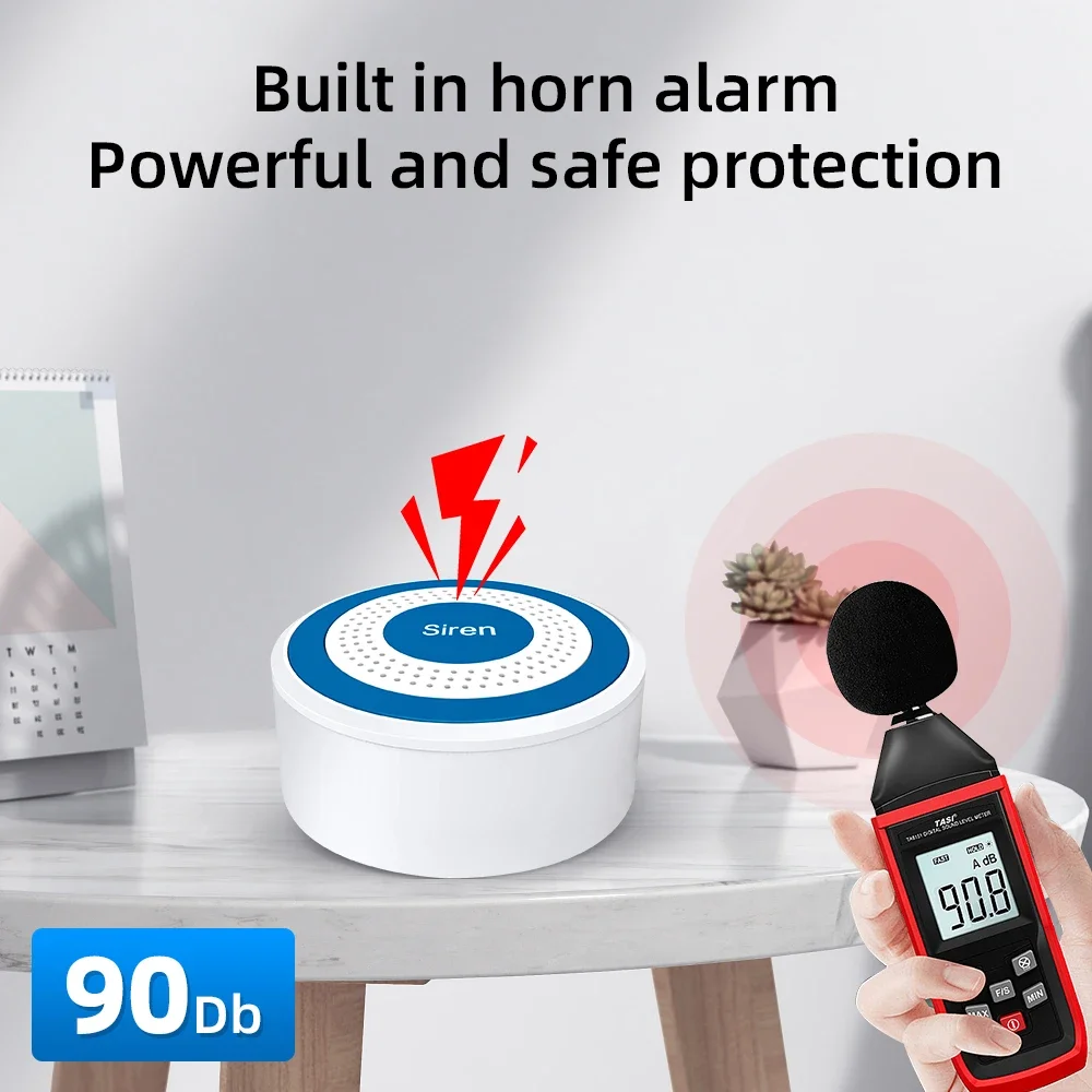 MULO Mini Alarm Siren Wireless 433MHz Sound & Light Indoor strobe siren High Decibel Horn Siren For Home Security Alarm System