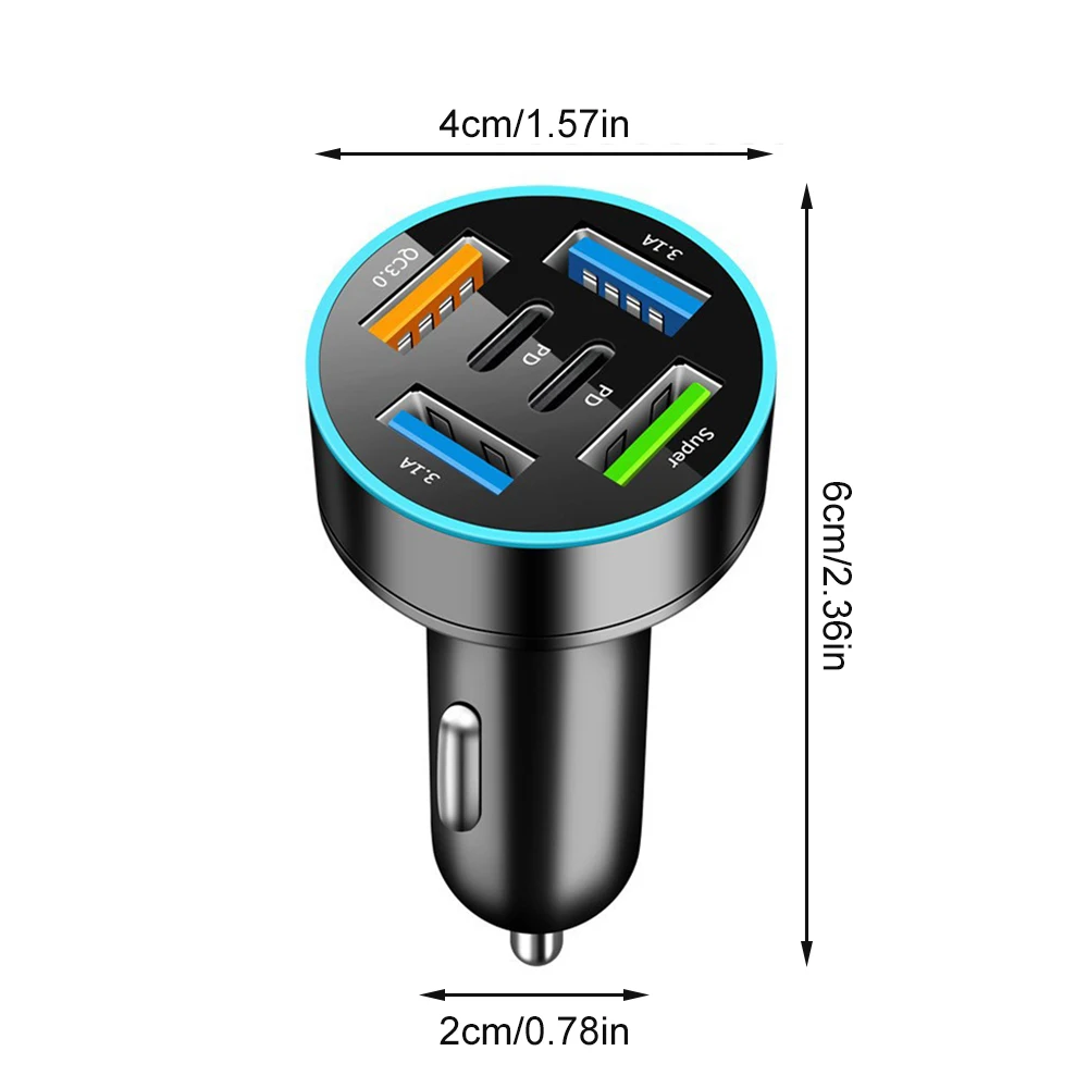 250 W 5 Poorten Autolader Snel Opladen PD QC3.0 USB C Auto Telefoon Oplader Adapter Met Spanning Voor iPhone Samsung Huawei Xiaomi