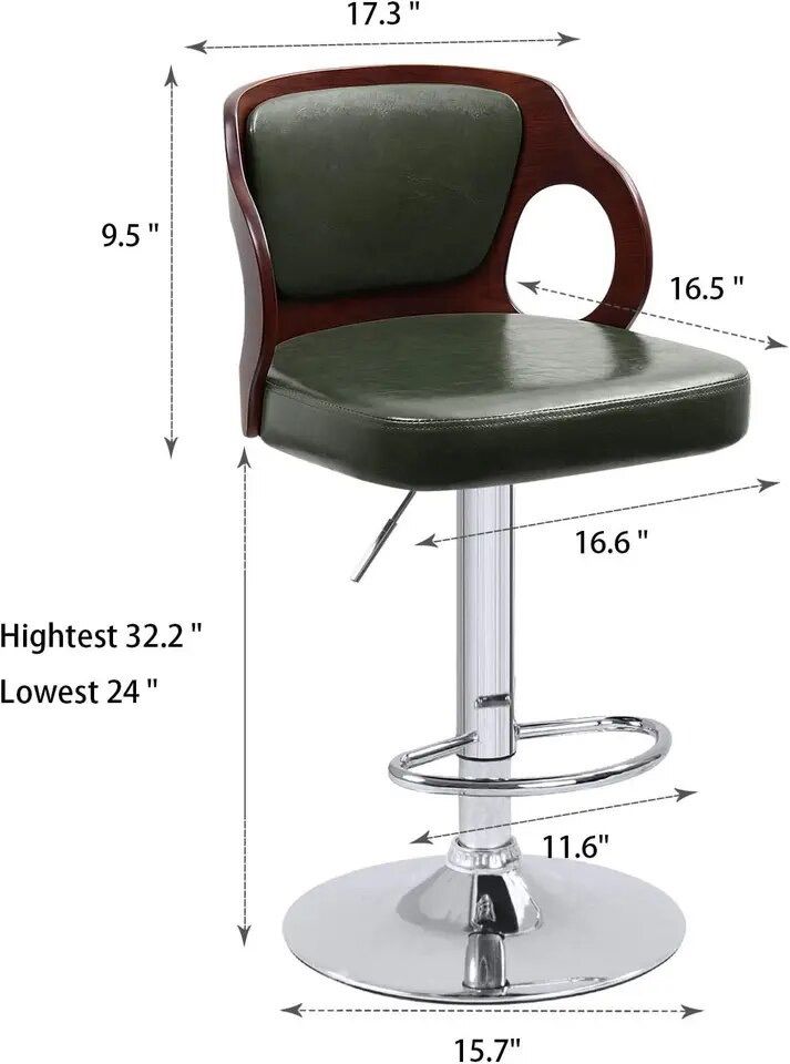 Bar Stools Walnut Bentwood Adjustable Height Leather Modern Barstools with Back Vinyl Seat Extremely Comfy Bar Stool 1 Piece