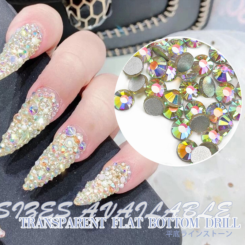 1440ab Rhinestones ด้านล่างแบนเจาะกระจกกลมเล็บเจาะอุปกรณ์เสริมเล็บ