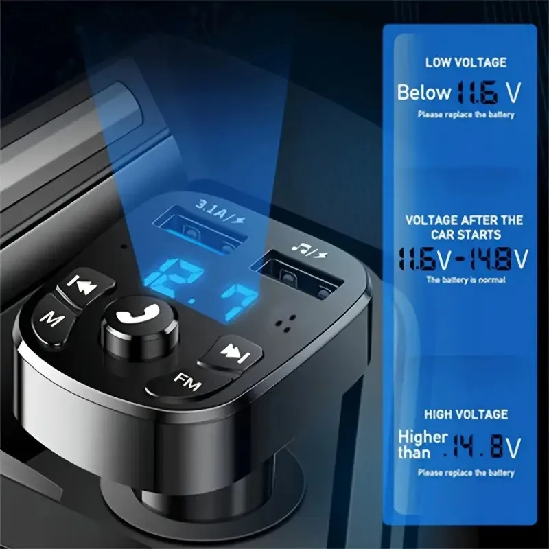 1 pc Car MP3 Wireless Car Bluetooth FM Transmitter Aux Supports QC3.0 Charging Treble and Bass Sound Music Player