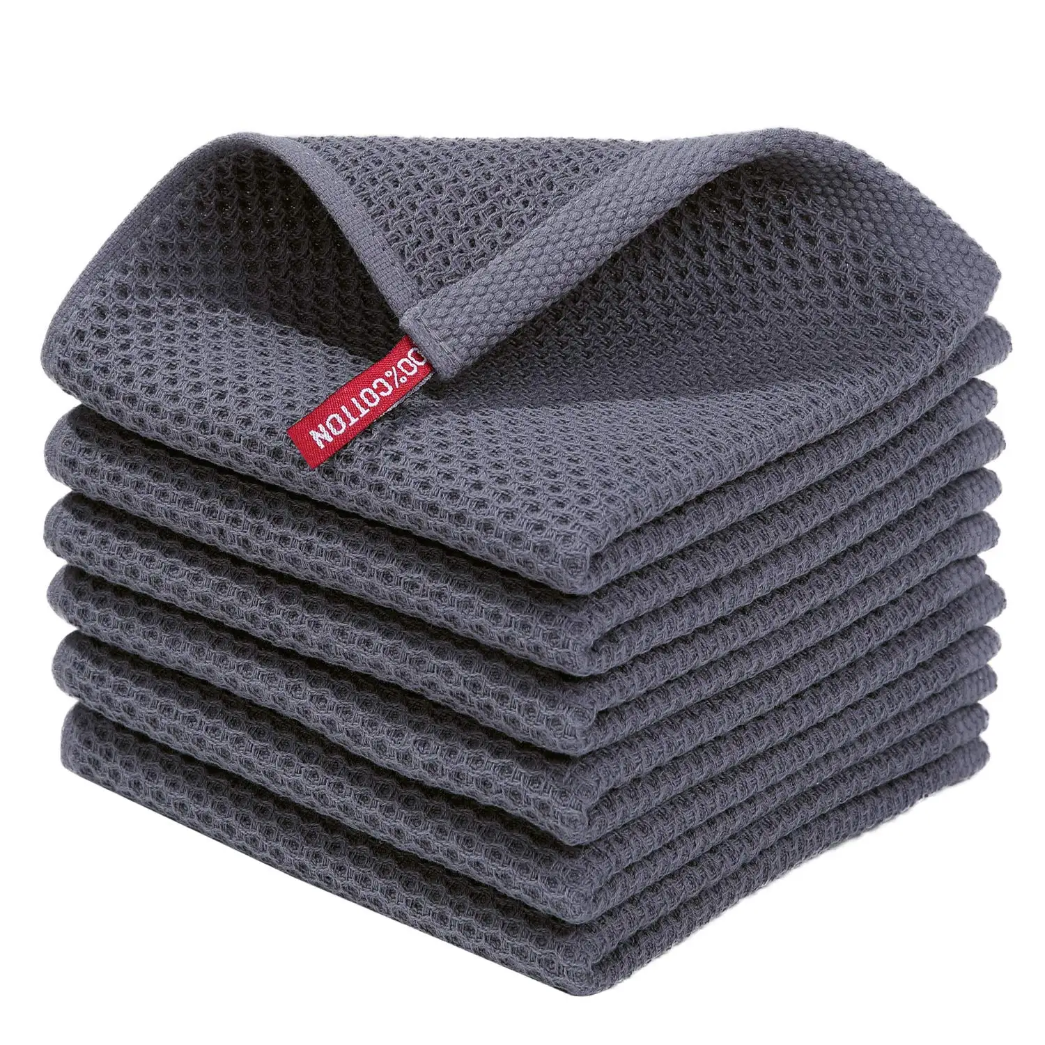 Panos de prato de cozinha 100% algodão com tecido waffle, toalhas de prato ultra macias e absorventes de secagem rápida, 12 x 12 polegadas, pacote com 6