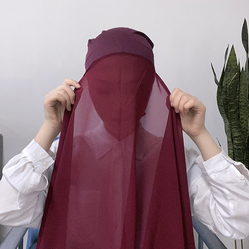 Mulheres muçulmanas chiffon hijab com boné gorro instantâneo chiffon hijab pinles xale cabeça cachecol sob cachecol bonés capa headwrap