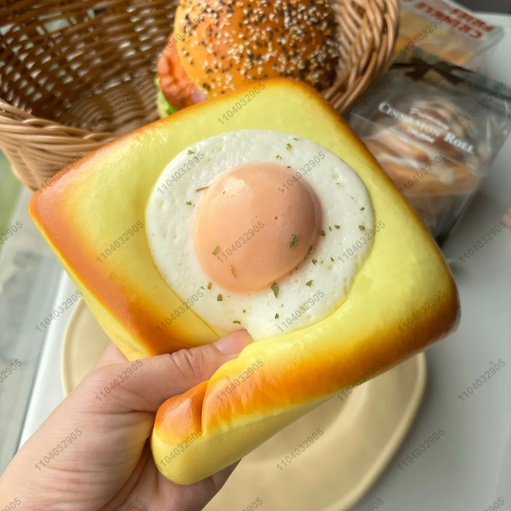 Pido tostado de huevo frito grande, Squishy de crecimiento lento, pan de huevo grande y grueso, juguete para apretar de rebote lento, juguete antiestrés para relajarse las manos