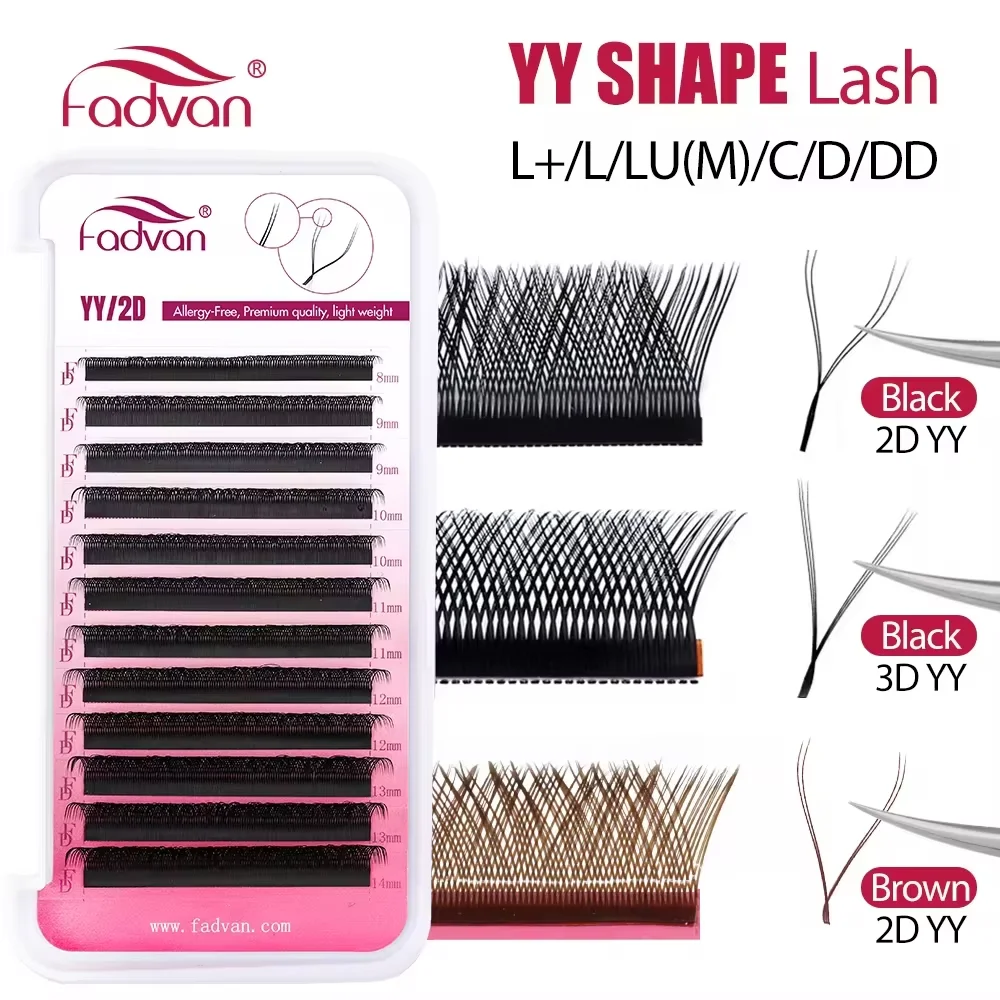 Extensión de pestañas FADVAN YY en forma de visón sintético 2D/3D L +/L/LU(M)/C/D/DD 8-15mm negro/marrón extensión de pestañas prefabricadas con punta dividida