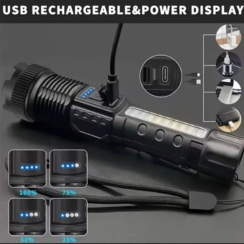 2 uds linternas LED recargables 6 modos linterna superbrillante con zoom para acampar al aire libre senderismo