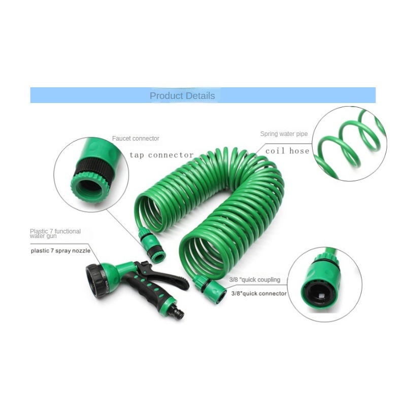 Tubo flessibile da giardino con bobina in EVA Tubo flessibile per acqua da giardino con riavvolgimento a molla con connettore da 3/4" con spruzzatore a 7 funzioni per il lavaggio dell'auto da bagno degli animali domestici