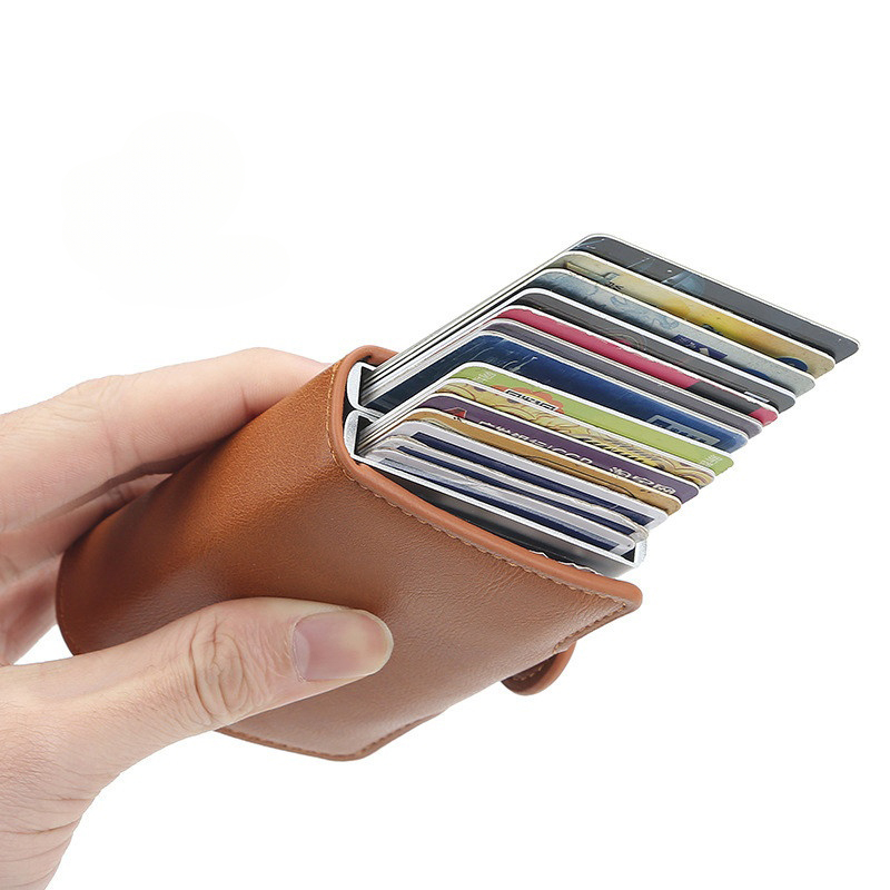 12 slot per schede Magic Anti RFID doppia scatola in alluminio automaticamente portafoglio in pelle PU porta carte custodia per banca di credito ID di grande capacità