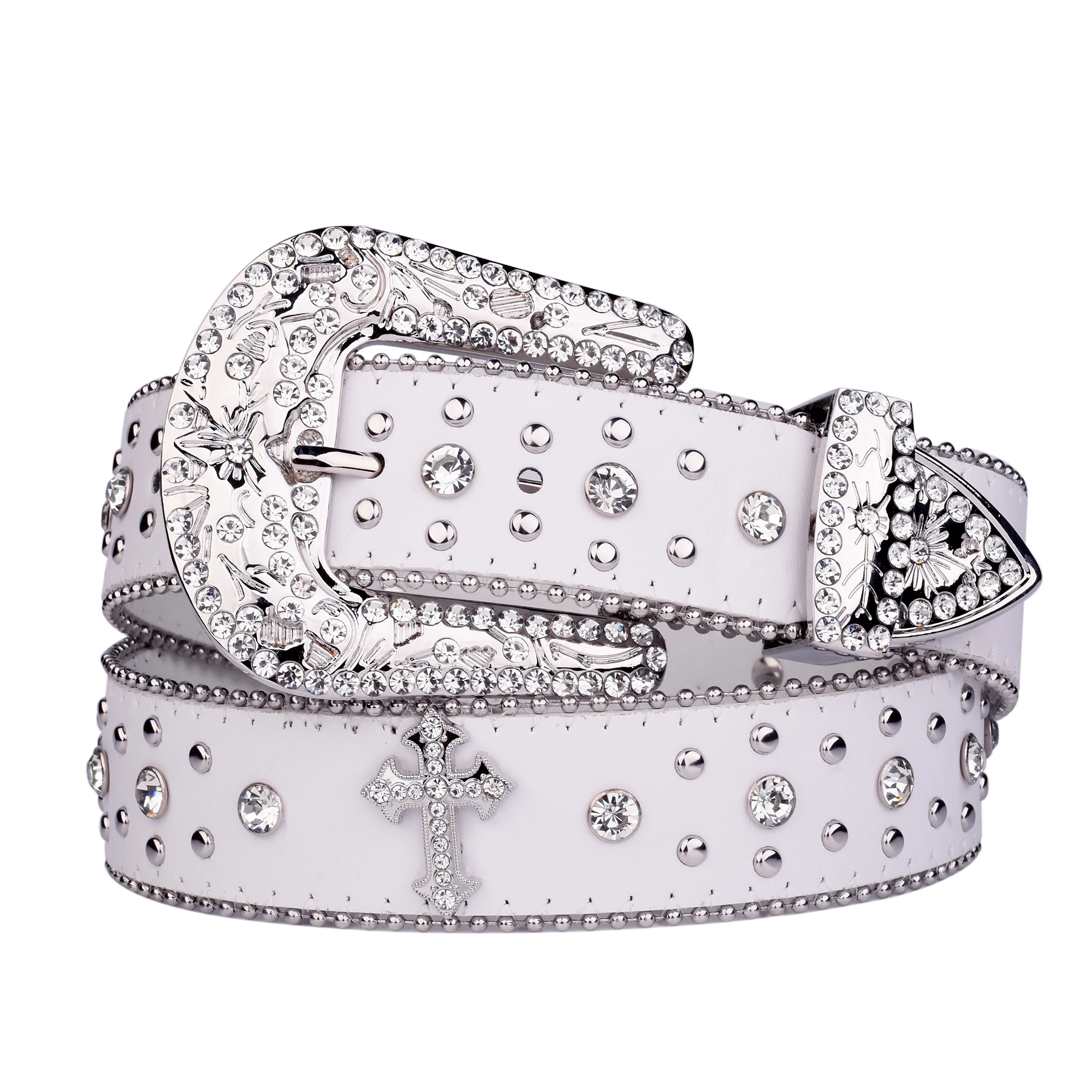 Cinturón blanco con diamantes de imitación Punk para mujer y hombre, moda vaquera occidental, joyería para mujer, diseño de moda, cinturón vaquero Y2K