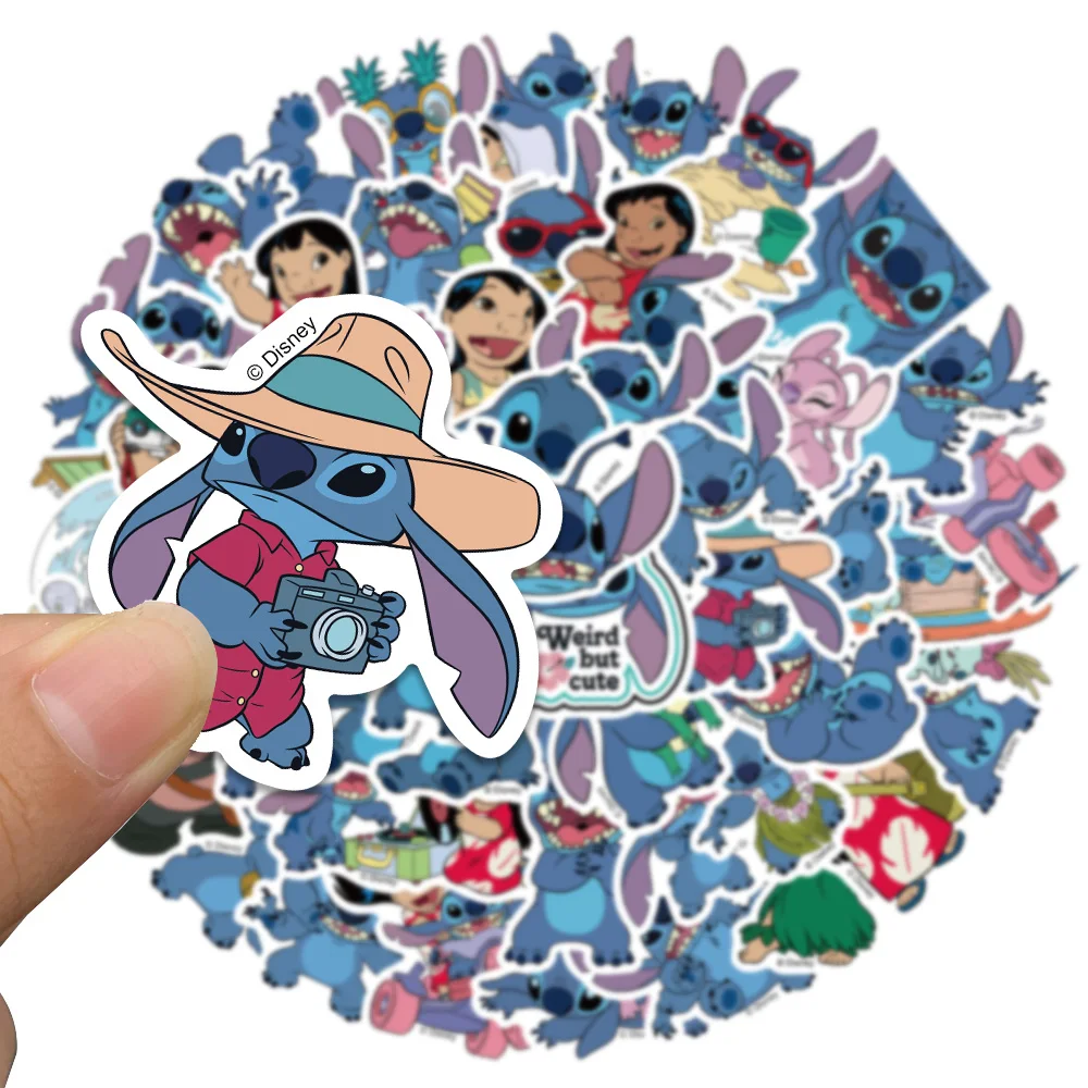 Pegatinas de dibujos animados de Lilo y Stitch, calcomanías de grafiti de Disney para manualidades, diario, portátil, equipaje, monopatín, diario, calcomanías, juguete clásico divertido