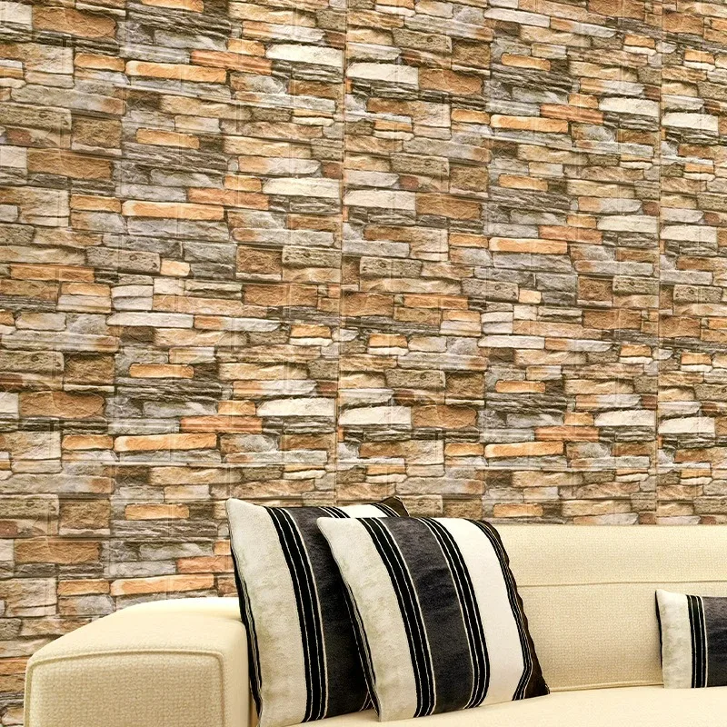 Adesivo de parede 3d retrô imitação de tijolo papel de parede autoadesivo à prova d'água antifoulingcovering sala de estar decoração de parede de quarto