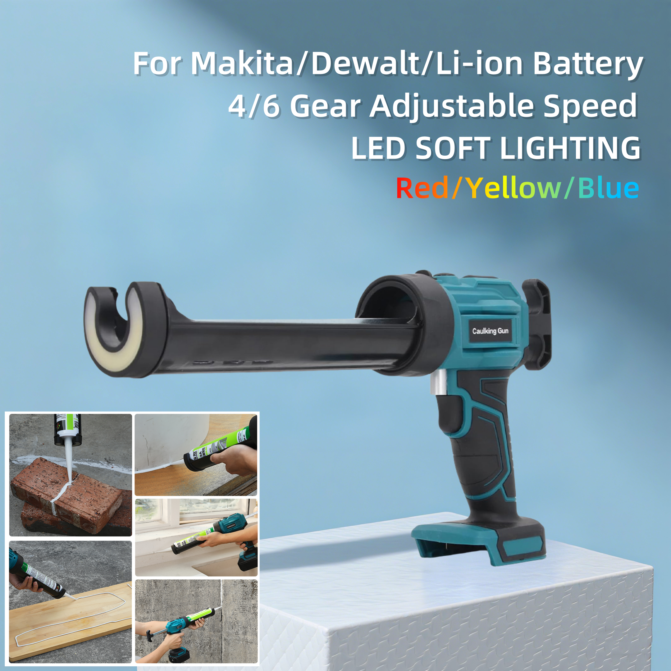 Pistola de calafateo eléctrica para Makita/Dewalt, batería de 18V, cemento, vidrio, pegamento adhesivo, herramienta selladora, pistola de pegamento de vidrio inalámbrica