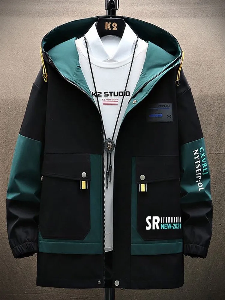 2024 ฤดูใบไม้ผลิและฤดูใบไม้ร่วงใหม่แนวโน้มแฟชั่นพิมพ์Hooded Coatผู้ชายสบายๆผ่อนคลายสบายกันน้ําPlus-ขนาดเสื้อm-4XL