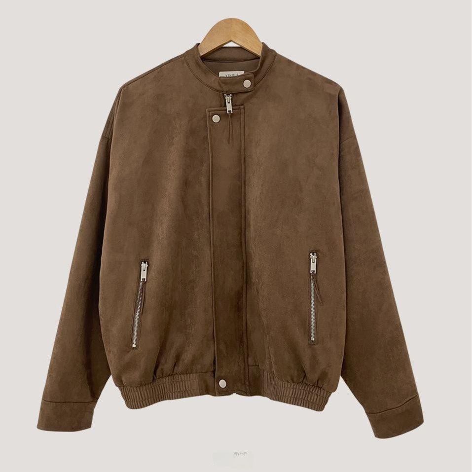 ChicAutumn/冬 ハーフポロ タートルネック ジッパー付きセーム革 ルーズフィット 長袖 ジャケット レディース ファッション アウター