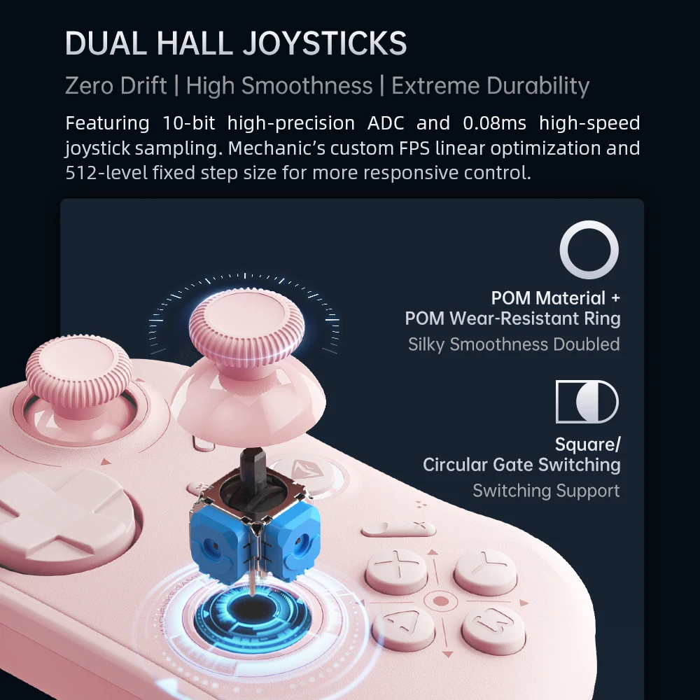 Controller di gioco wireless MACHENIKE G1 con joystick trigger effetto Hall con frequenza di polling 1K per Nintendo Switch PC iOS Android